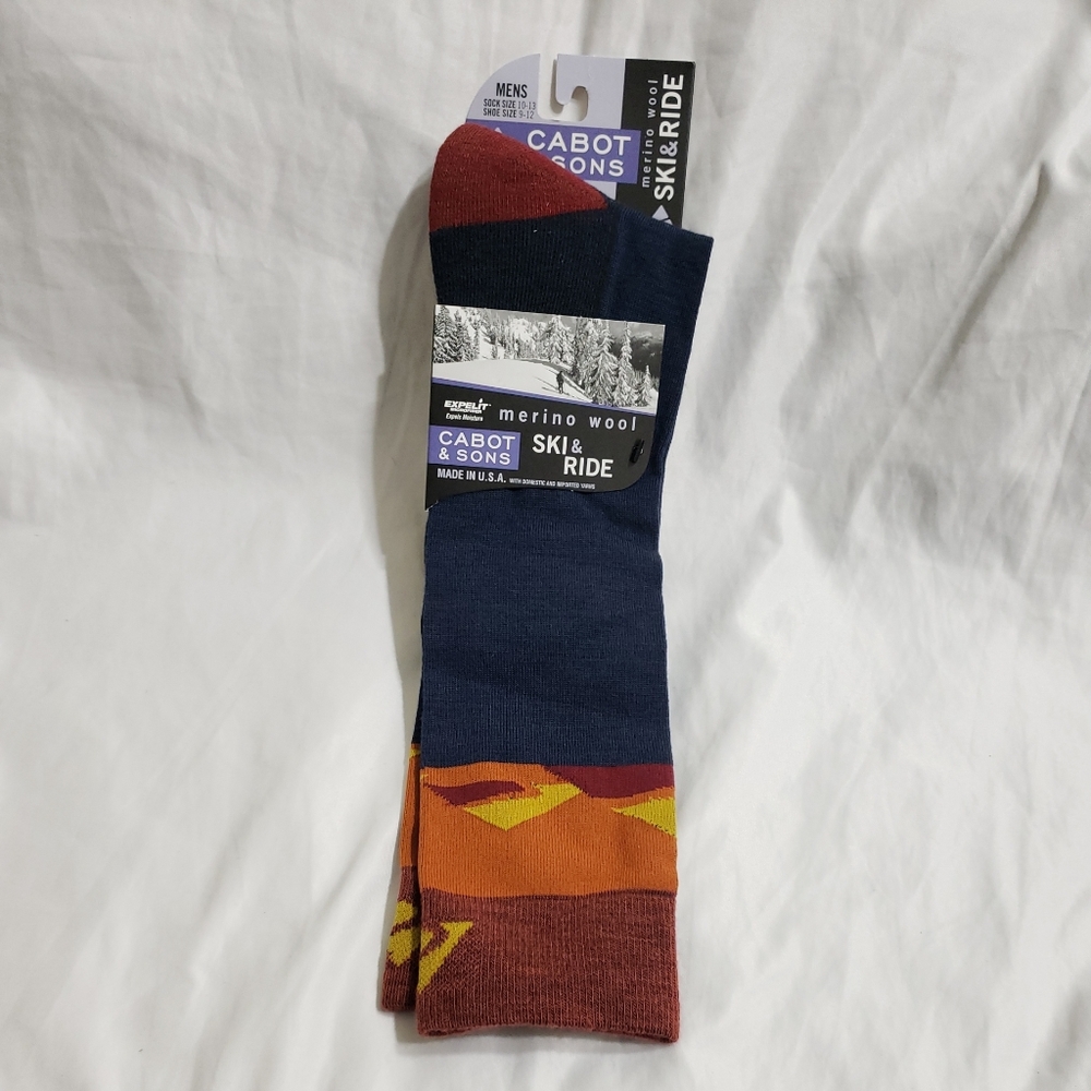 NWT Cabot & Sons Merino Wool Ski & Ride Socks Mens Size 10-13